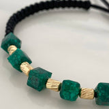 Pulsera Negra Morralla Cubica 6mm Cilindros 4und Oro Amarillo 18K &