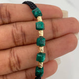 Pulsera Negra Morralla Cubica 6mm Cilindros 4und Oro Amarillo 18K &