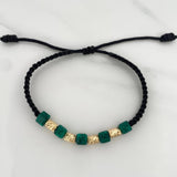 Pulsera Negra Morralla Cubica 6mm Cilindros 4und Oro Amarillo 18K