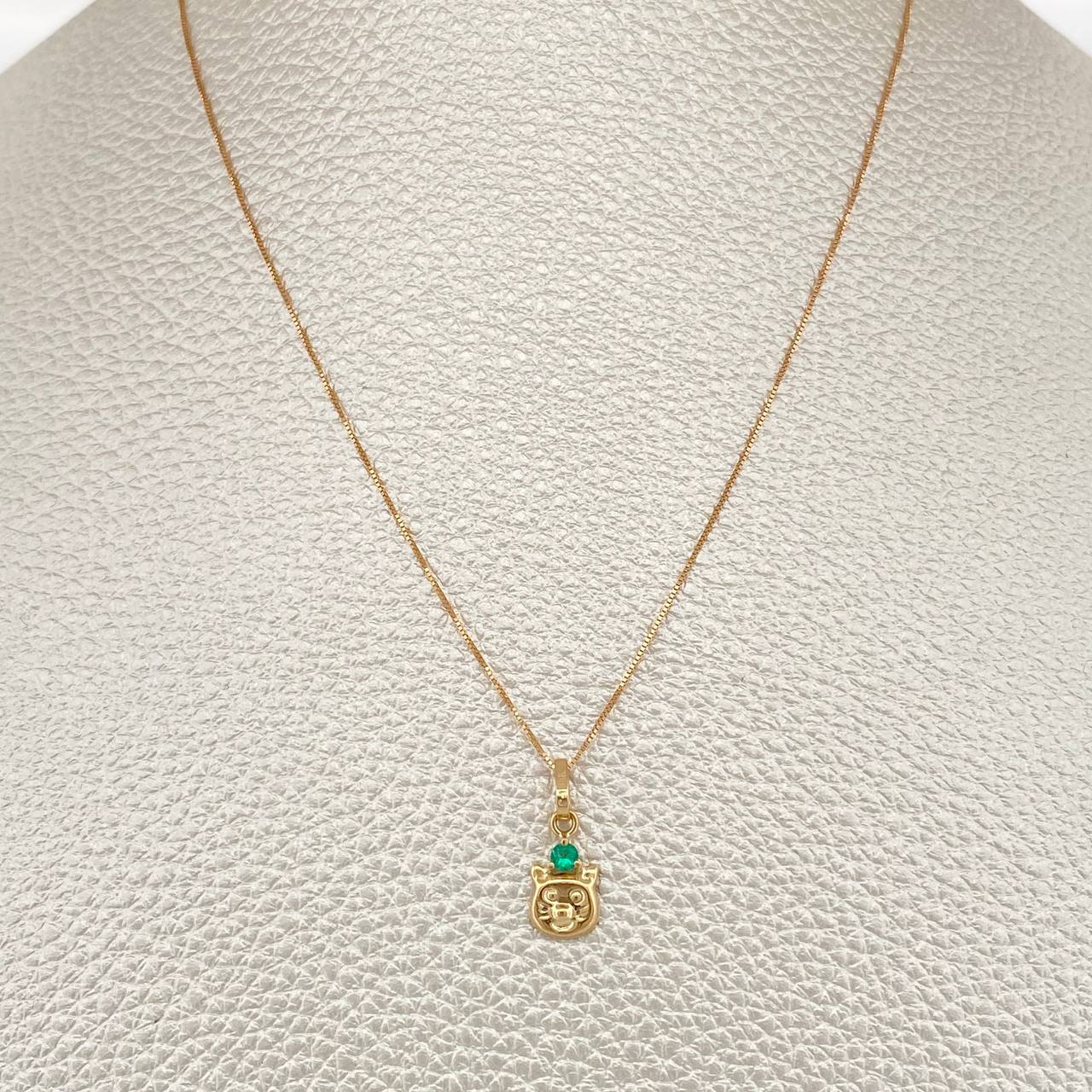 Set Cadena y Dije Veneciana + Dije Gata Esmeralda 1.2gr / 45cm / 0.4mm Oro Amarillo 18K (joya) %