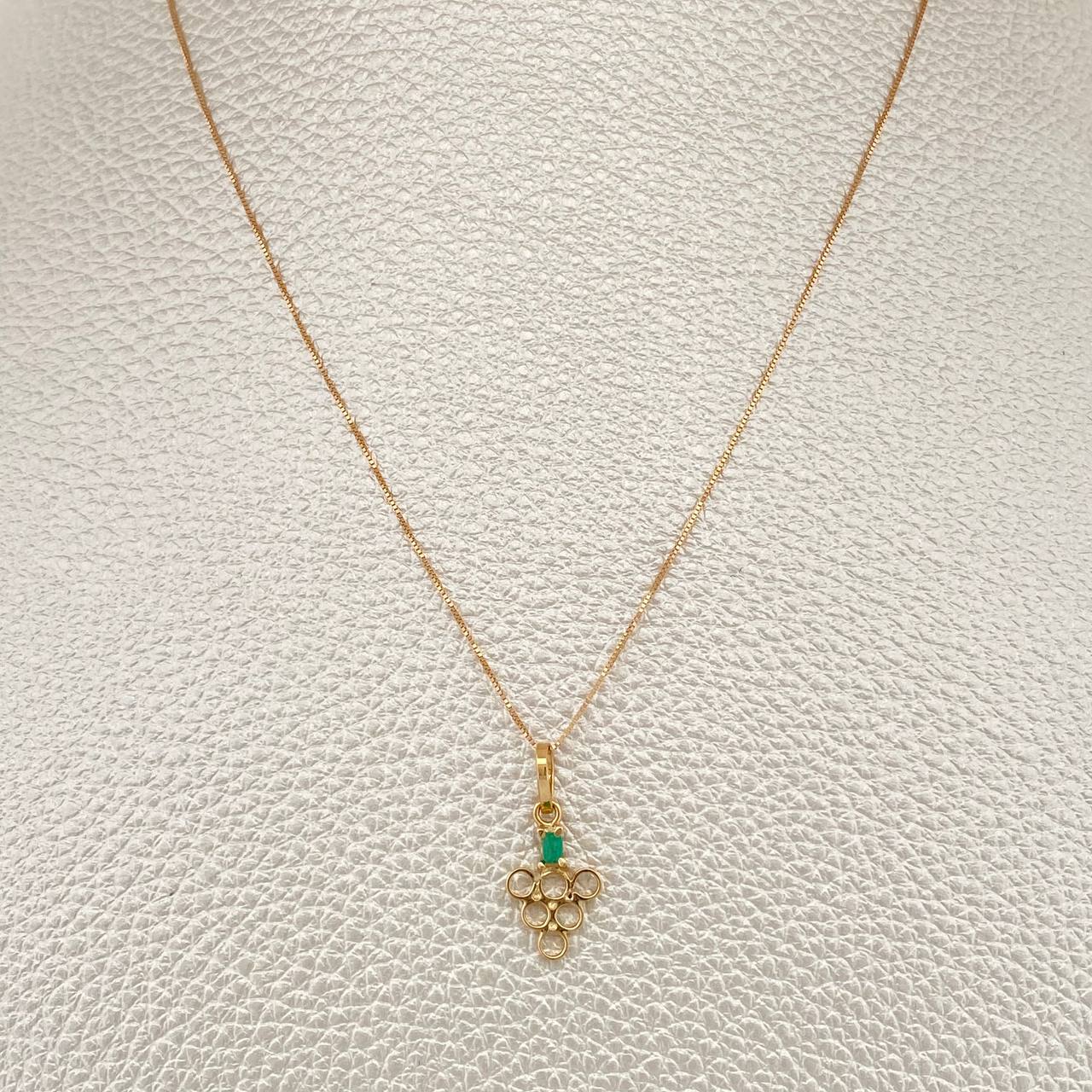 Set Cadena y Dije Veneciana + Dije Uvas Esmeralda 1.3gr / 45cm / 0.4mm Oro Amarillo 18K (joya)  %