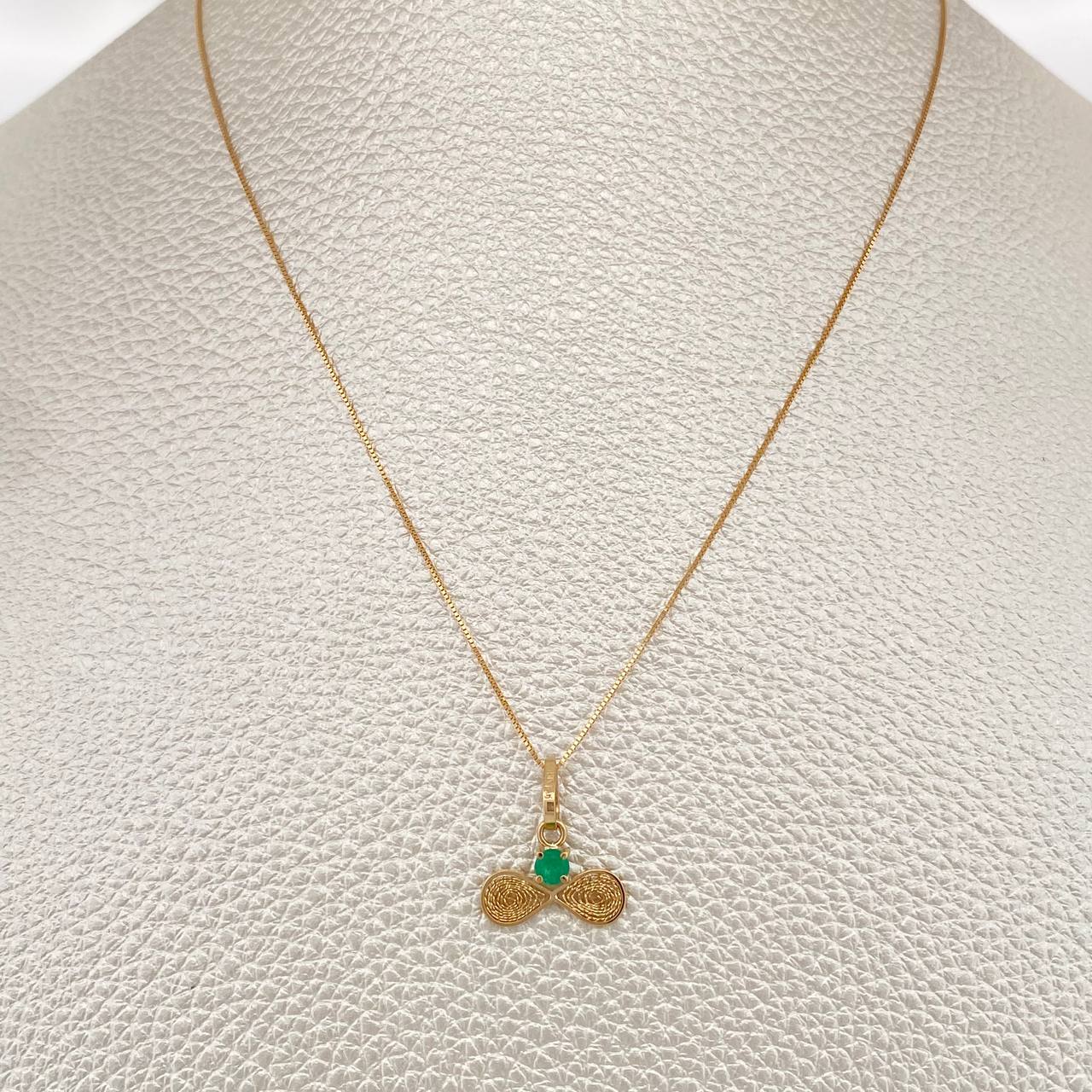 Set Cadena y Dije Veneciana + Dije Moño Tejido Esmeralda 1.45gr / 45cm / 0.4mm Oro Amarillo 18K  (joya) %