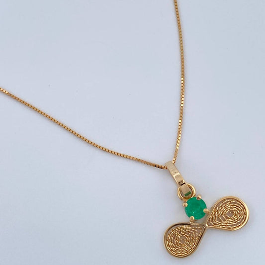 Set Cadena y Dije Veneciana + Dije Moño Tejido Esmeralda 1.45gr / 45cm / 0.4mm Oro Amarillo 18K  (joya) %
