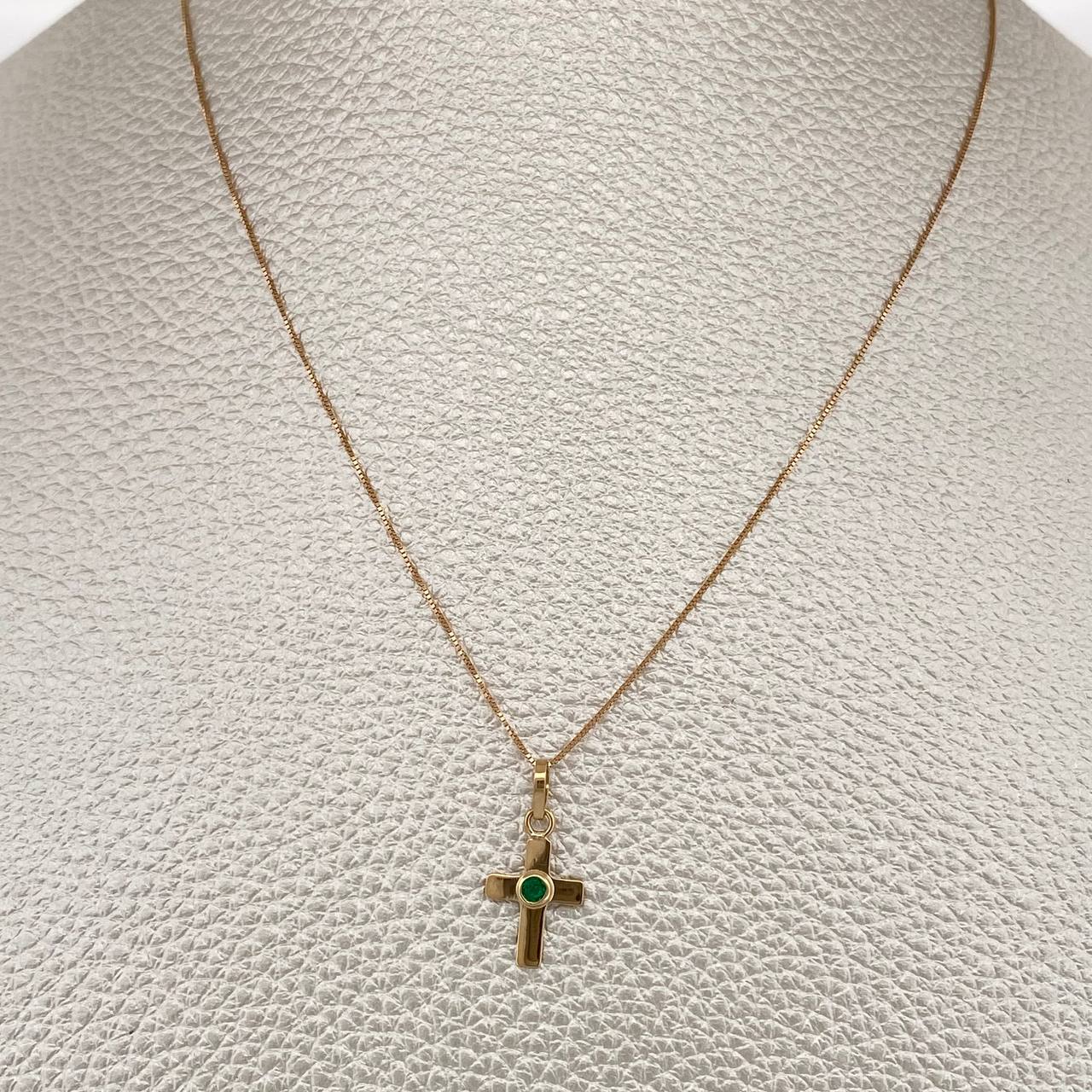 Set Cadena y Dije Veneciana + Dije Cruz Esmeralda 1.1gr / 45cm / 0.4mm Oro Amarillo 18K (joya) %