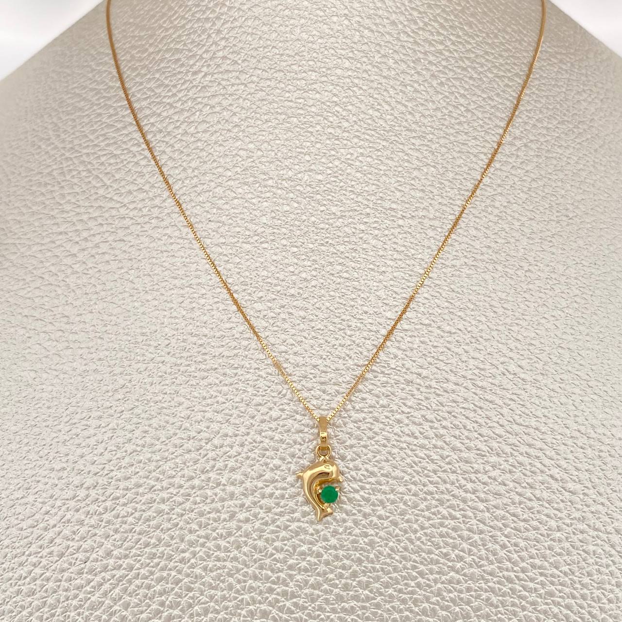 Set Cadena y Dije Veneciana + Dije Delfin Esmeralda 1.25gr / 45cm / 0.4mm Oro Amarillo 18K  (joya) %