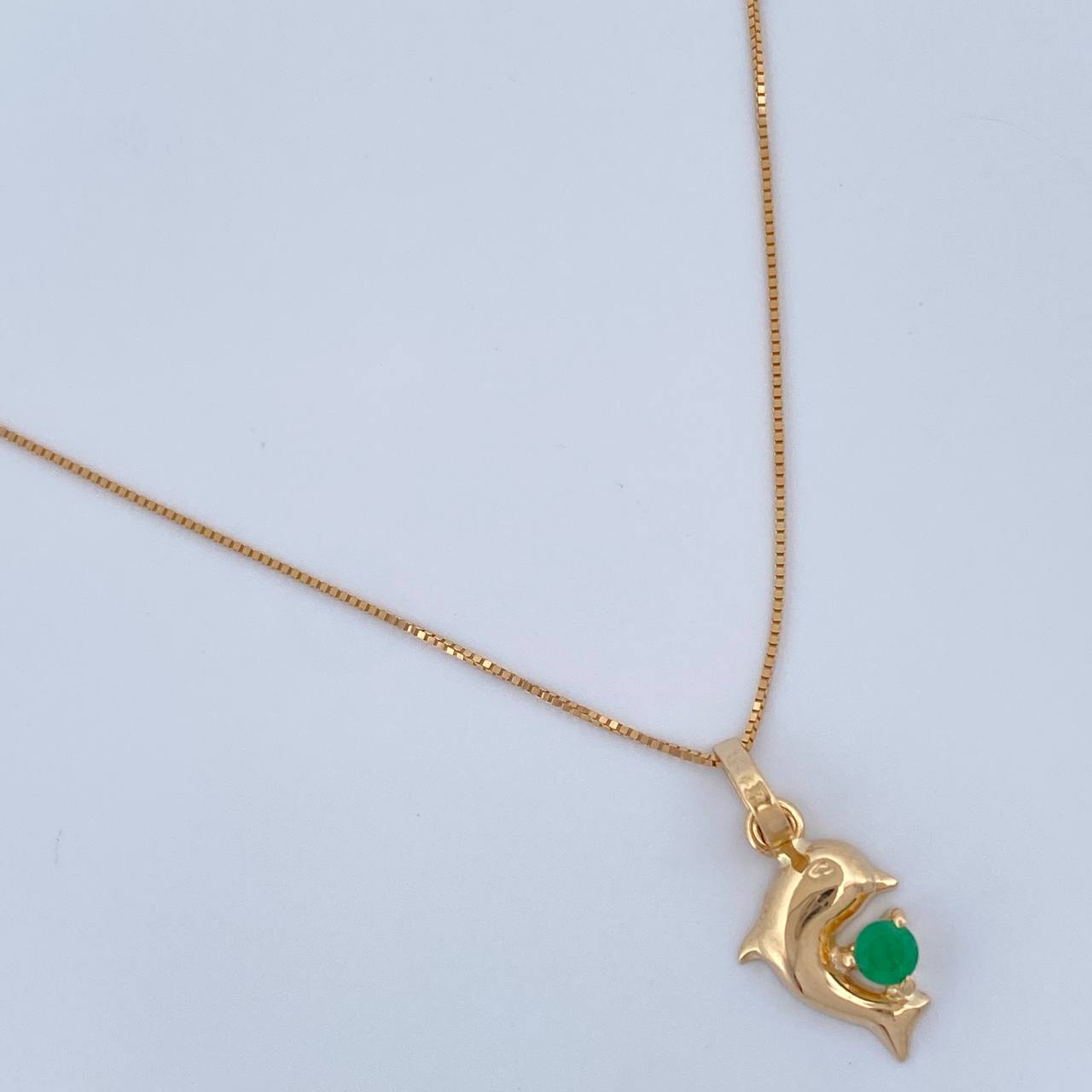 Set Cadena y Dije Veneciana + Dije Delfin Esmeralda 1.25gr / 45cm / 0.4mm Oro Amarillo 18K  (joya) %