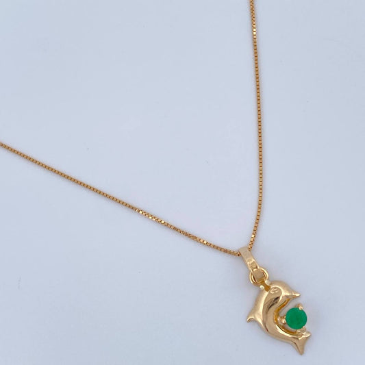 Set Cadena y Dije Veneciana + Dije Delfin Esmeralda 1.25gr / 45cm / 0.4mm Oro Amarillo 18K  (joya) %