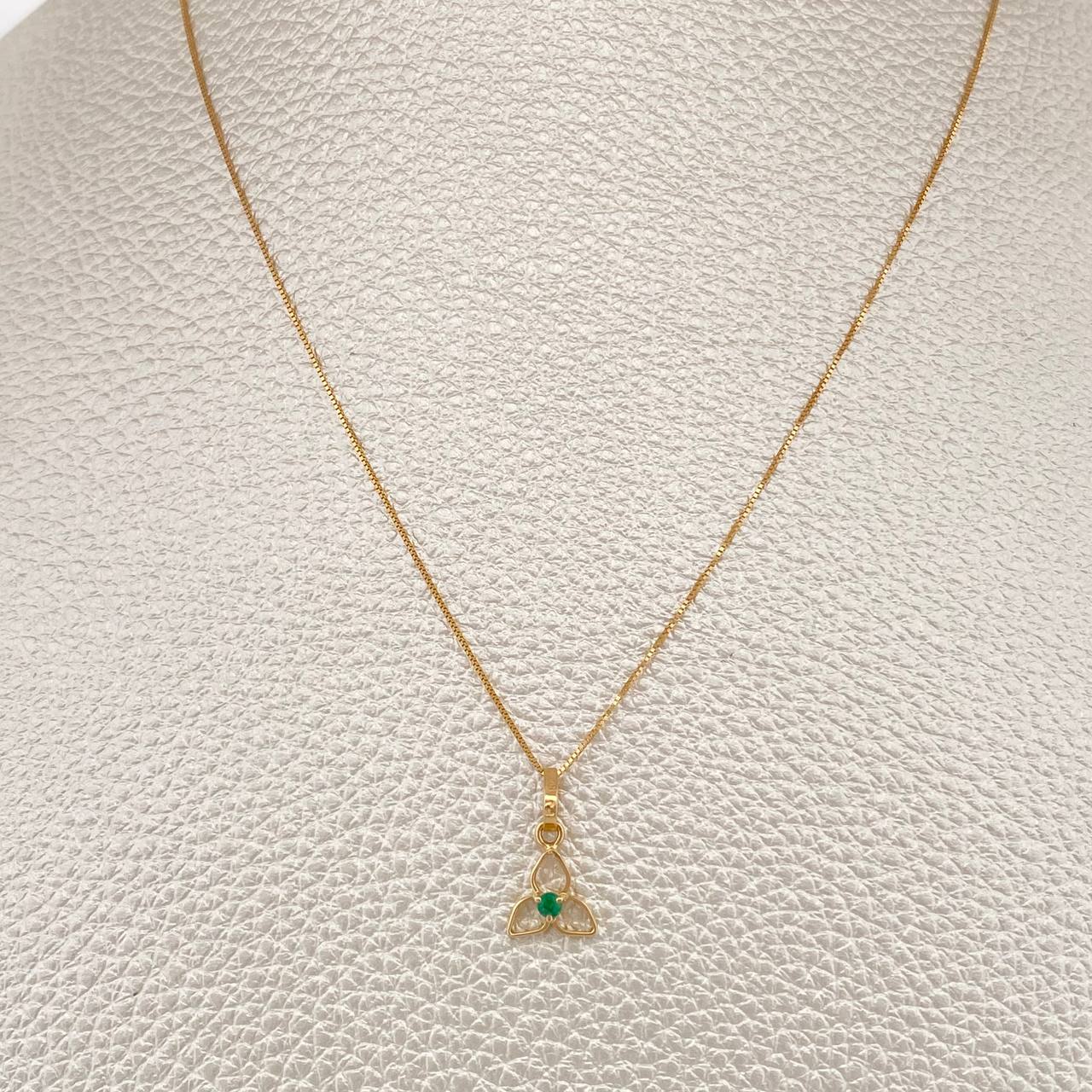 Set Cadena y Dije Veneciana + Dije Flor Esmeralda 1.2gr / 45cm / 0.4mm Oro Amarillo 18K  (joya) %