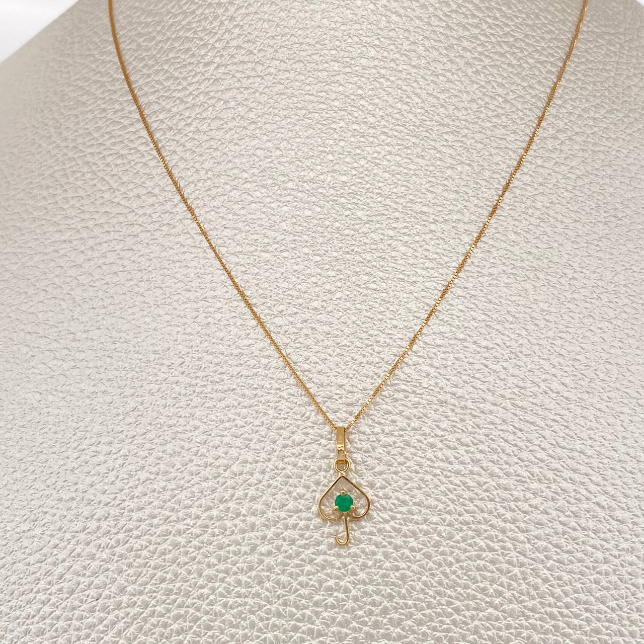 Set Cadena y Dije Veneciana + Dije Sombrilla Esmeralda 1.15gr / 45cm / 0.4mm Oro Amarillo 18K  (joya) %