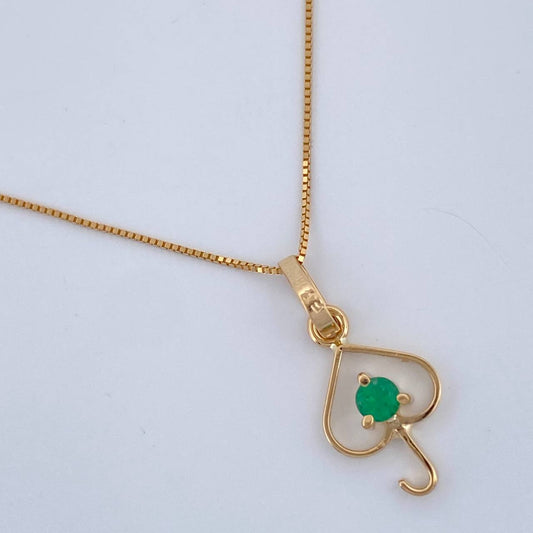 Set Cadena y Dije Veneciana + Dije Sombrilla Esmeralda 1.15gr / 45cm / 0.4mm Oro Amarillo 18K  (joya) %