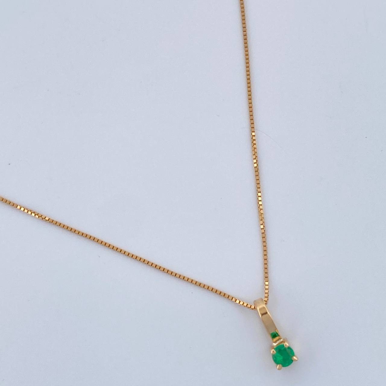 Set Cadena y Dije Veneciana + Dije Circular Esmeralda 1gr / 45cm / 0.4mm Oro Amarillo 18K (joya) %