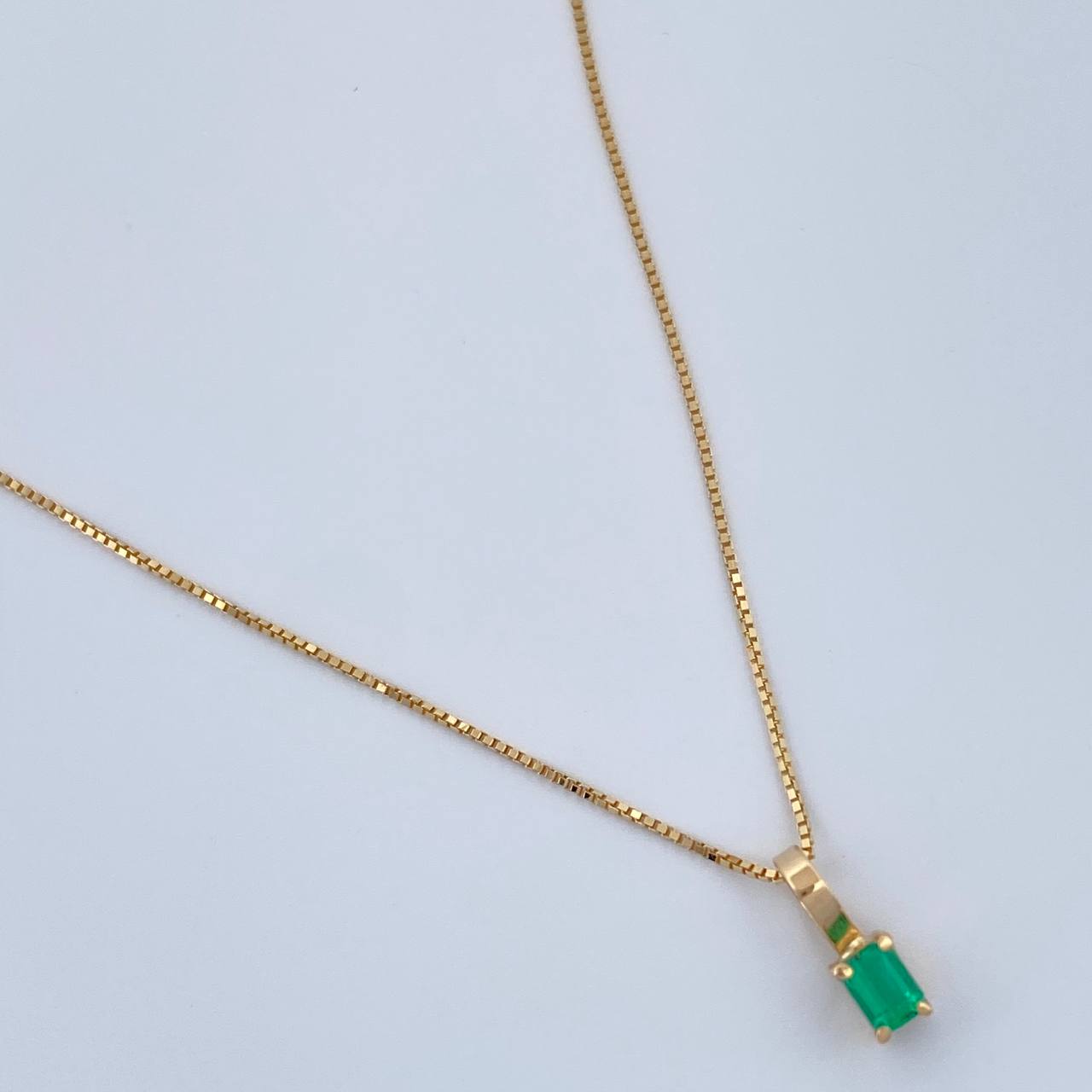 Set Cadena y Dije Veneciana + Dije Rectangular Esmeralda 0.95gr / 40cm / 0.4mm Oro Amarillo 18K  (joya) %