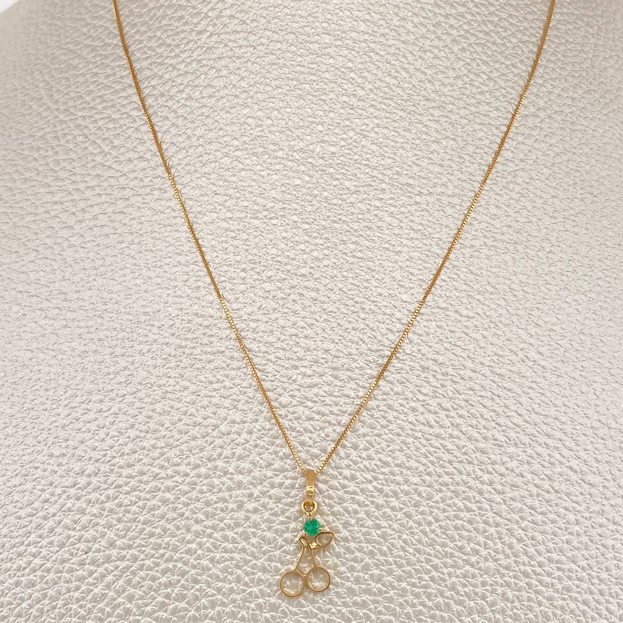 Set Cadena y Dije Veneciana + Dije Cerezas Esmeralda 1.3gr / 45cm / 0.4mm Oro Amarillo 18K  (joya) %