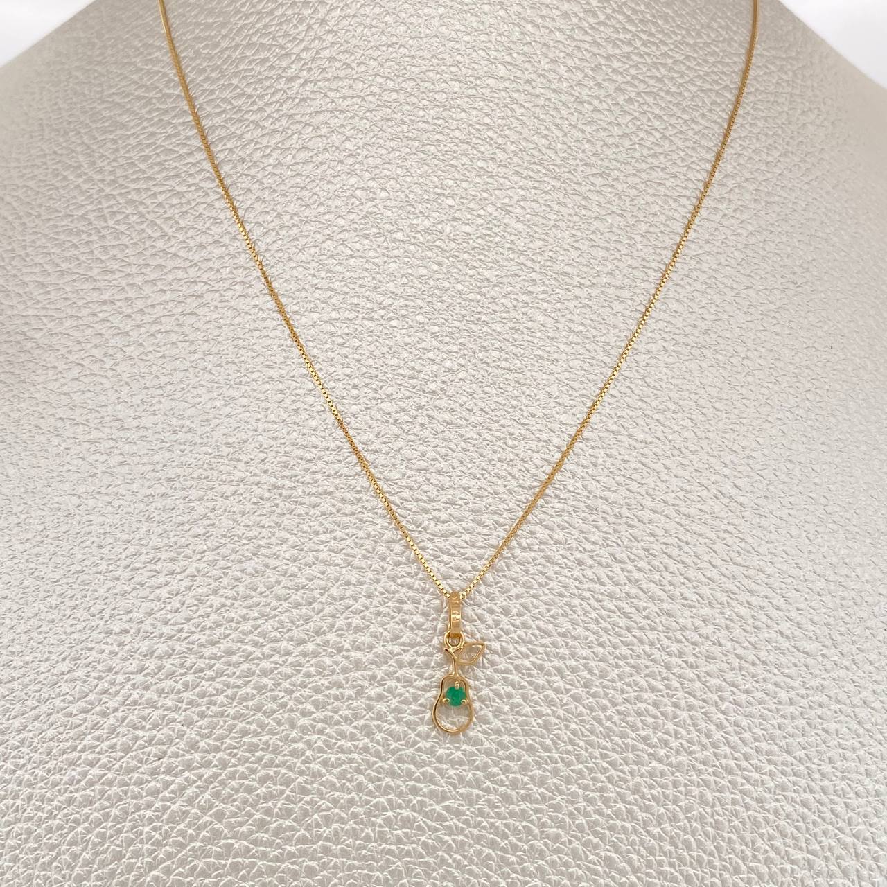 Set Cadena y Dije Veneciana + Dije Pera Esmeralda 1.2gr / 39.5cm / 0.4mm Oro Amarillo 18K  (joya) %