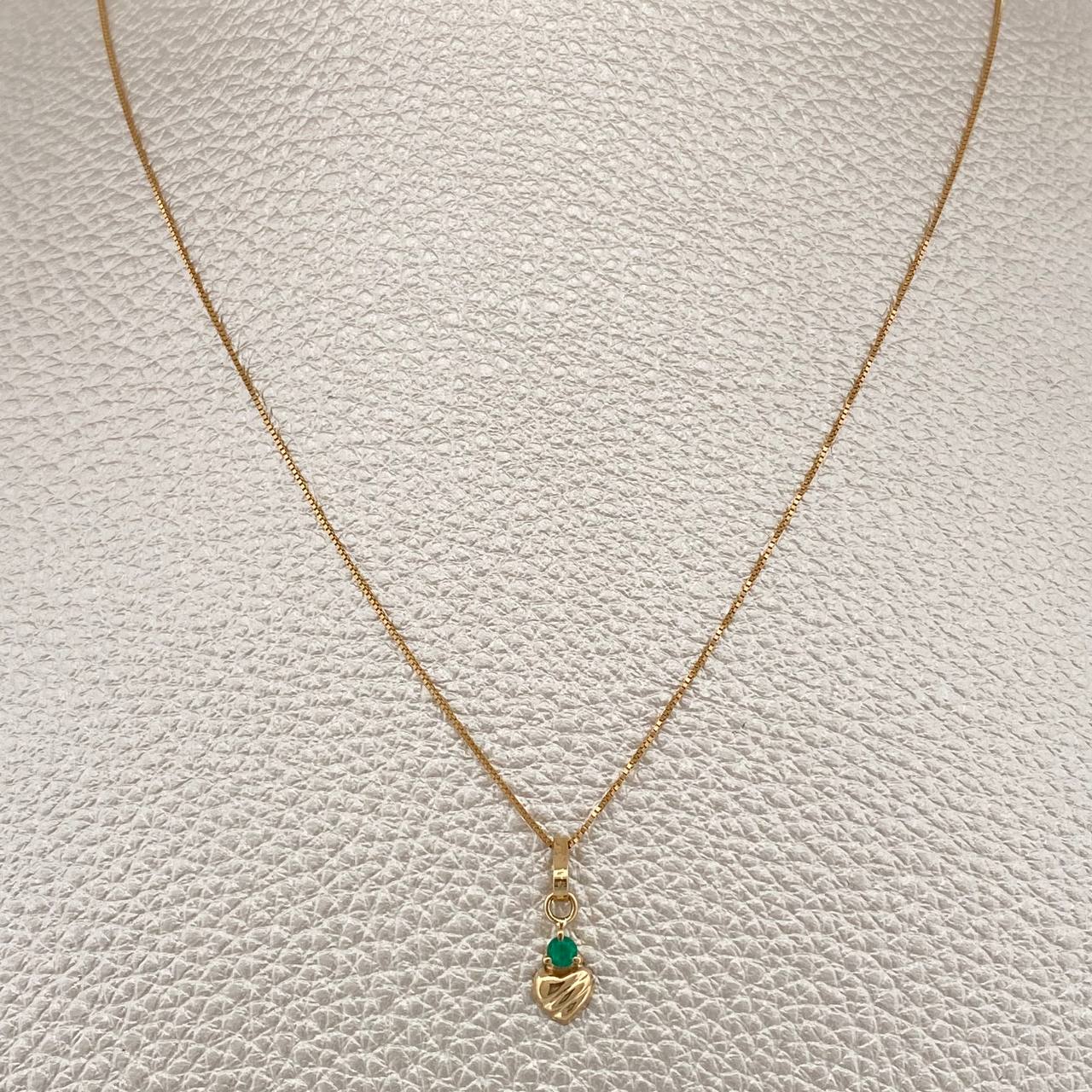 Set Cadena y Dije Veneciana + Dije Corazon Esmeralda 1.05gr / 45cm / 0.4mm Oro Amarillo 18K  (joya) %