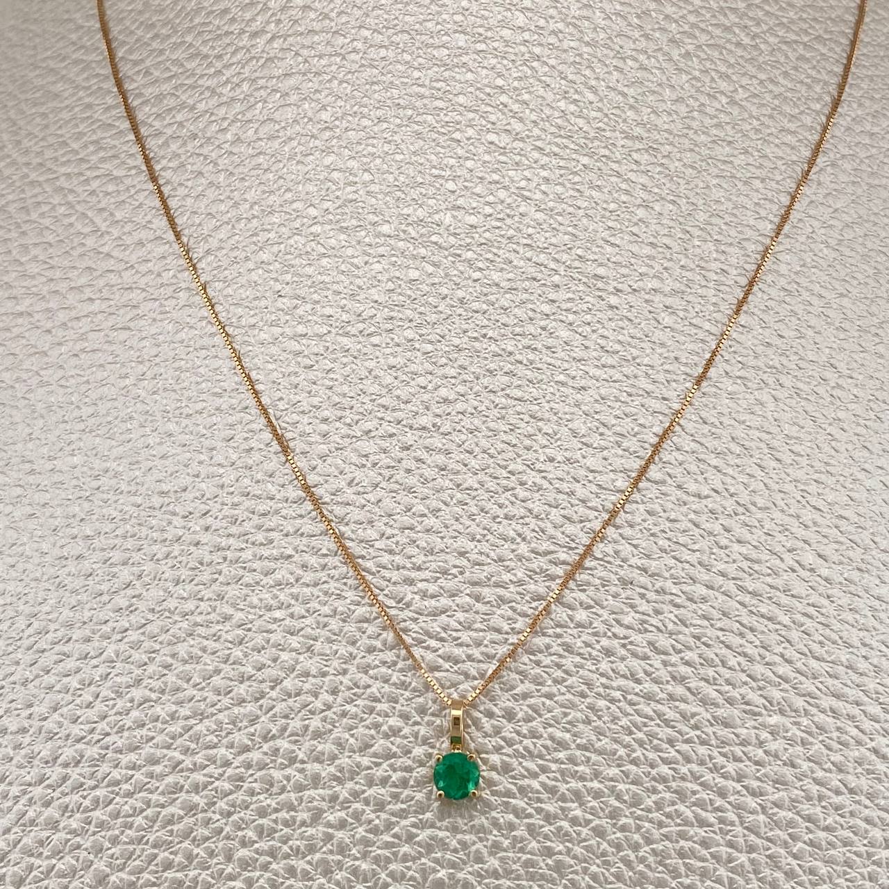 Set Cadena y Dije Veneciana + Dije Redondo Esmeralda 1.1gr / 45cm / 0.4mm Oro Amarillo 18K  (joya) %