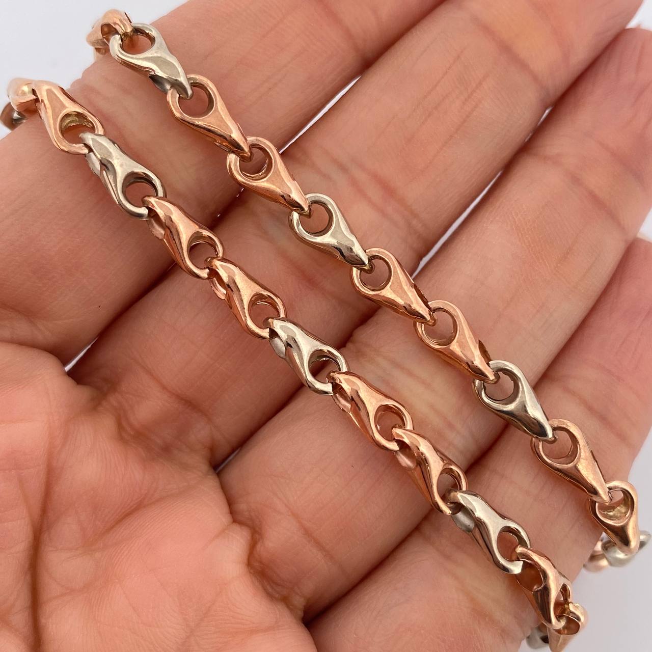 Cadena Espiga Rustica 10.2gr / 45.5cm / 4.9mm Dos Oros Blanco Rosa 18K %