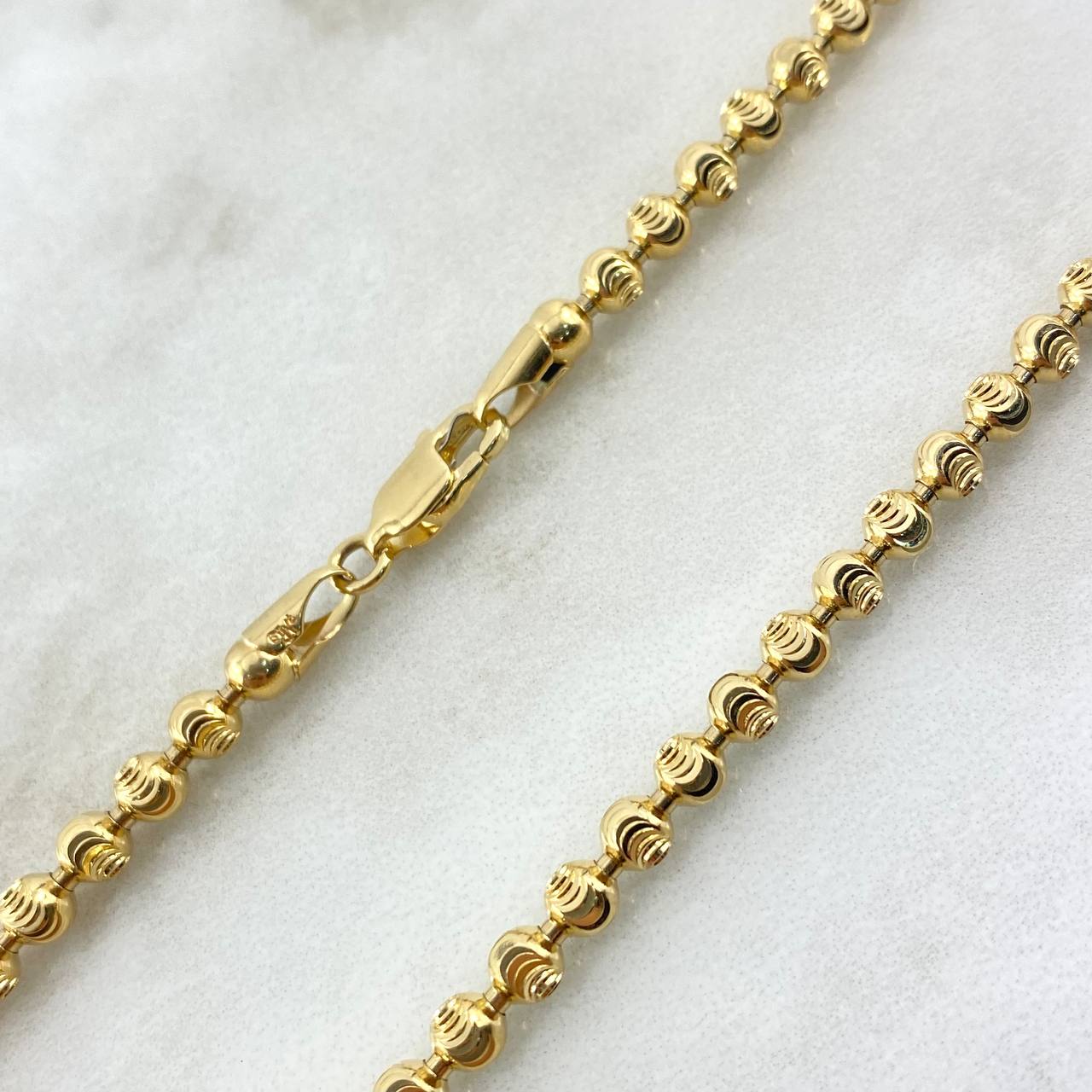Cadena Militar Luna 30gr / 65cm / 4mm Bolas Diamantadas Luna Oro Amarillo Nac.Esp.
