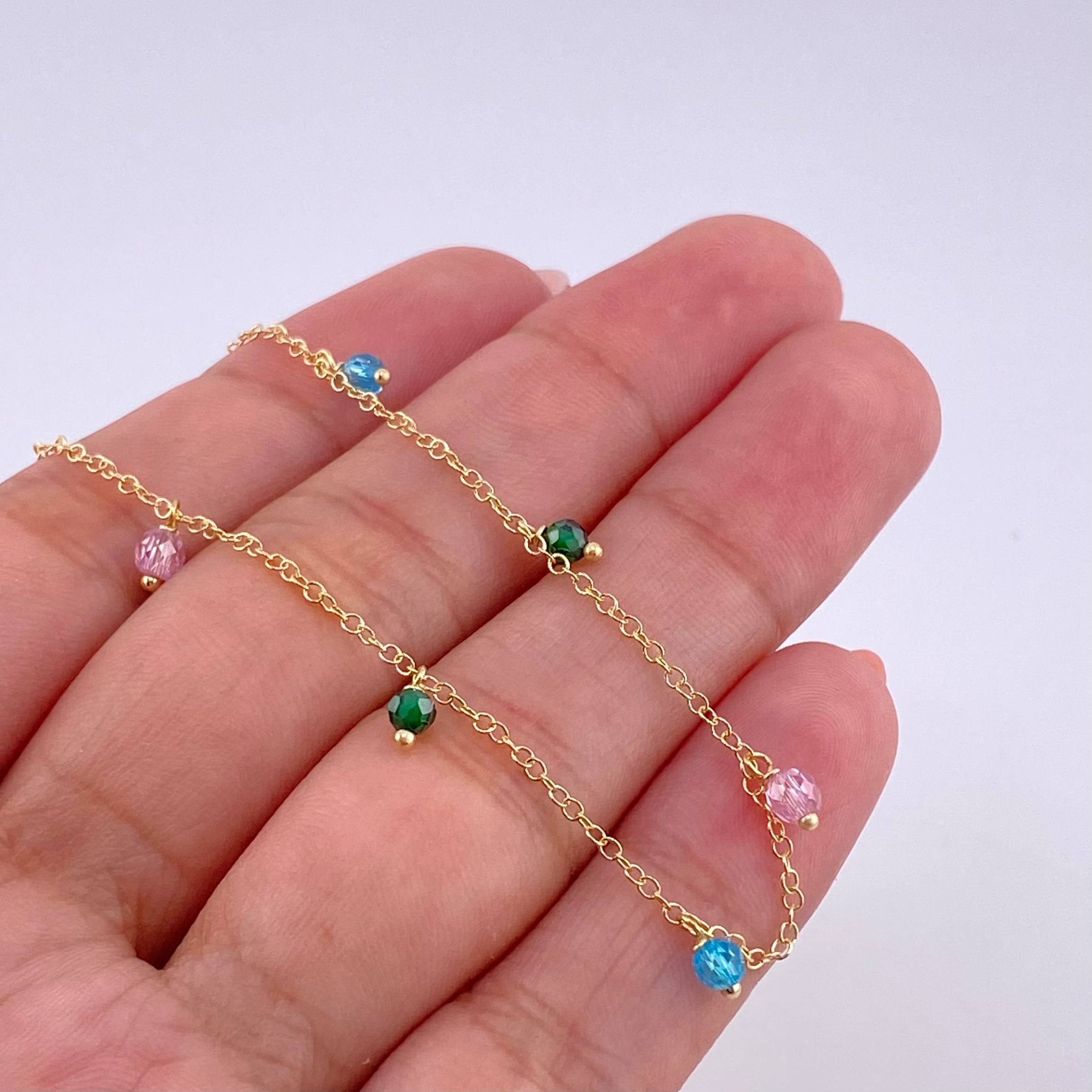 Cadena Aro Seguido Chispas Arcoiris 2.1g / 45cm / 1.3mm Oro Amarillo 18K