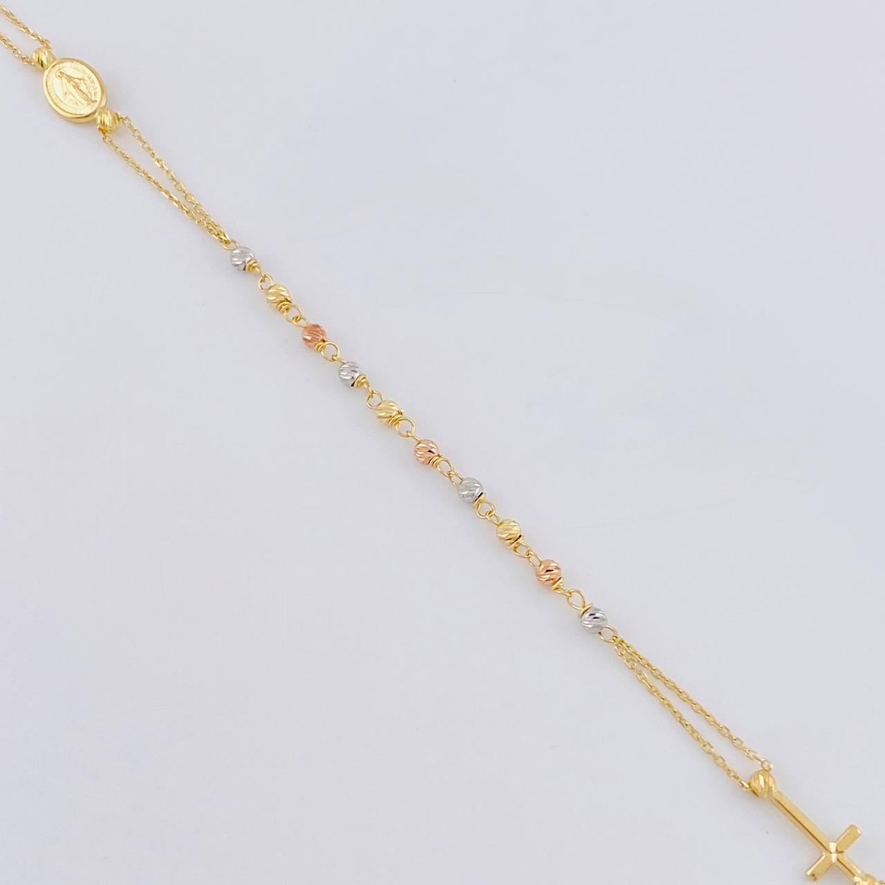 Cadena Denario Virgen Milagrosa y Cruz Lisa 3.85g / 45cm / 2.4mm Tres Oros 18K