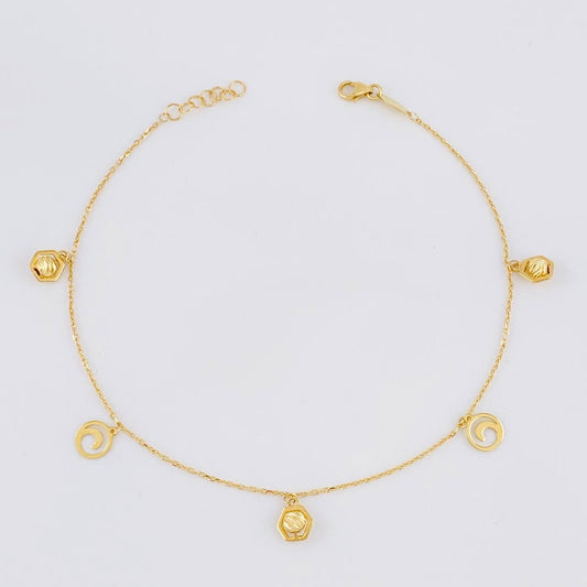 Tobillera Aro Seguido Hexagono Intercalado 2.4g / 24.7cm / 1mm Oro Amarillo 18K