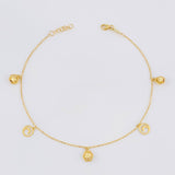 Tobillera Aro Seguido Hexagono Intercalado 2.4g / 24.8cm / 1mm Oro Amarillo 18K