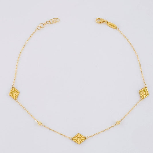 Tobillera Cajón Rombo Intercalado 1.65g / 25cm / 1mm Oro Amarillo 18K