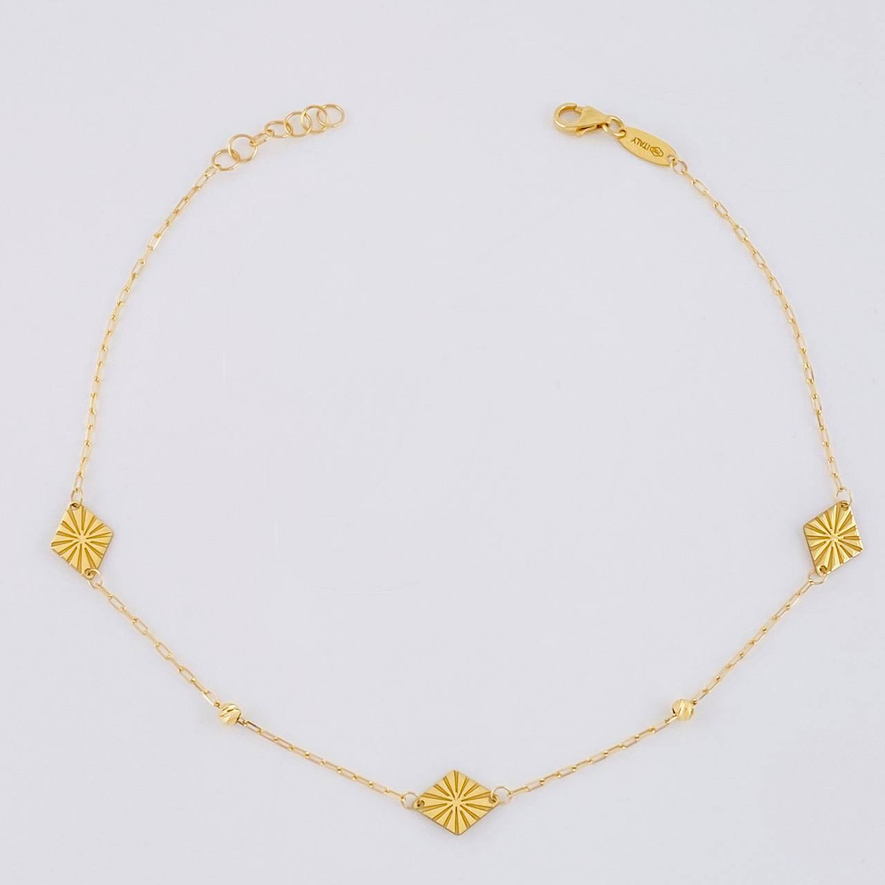 Tobillera Cajón Rombo Intercalado 1.6g / 24.9cm / 1mm Oro Amarillo 18K