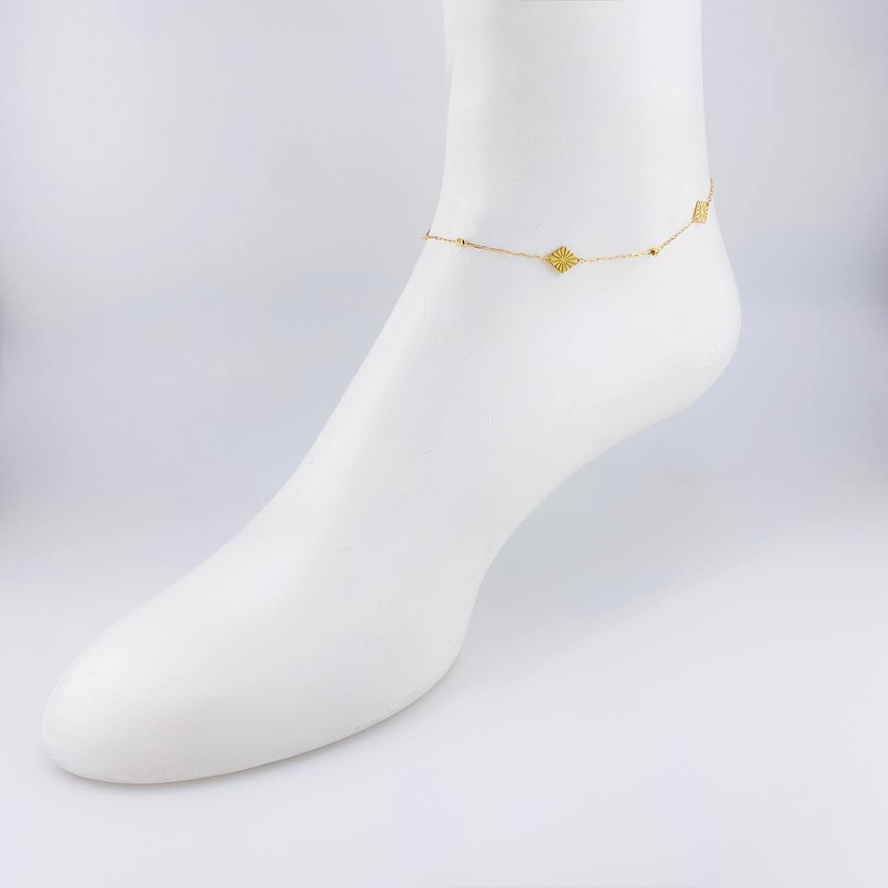 Tobillera Cajón Rombo Intercalado 1.6g / 24.9cm / 1mm Oro Amarillo 18K