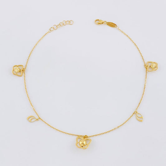 Tobillera Aro Seguido Mariposa Bola Central 2.65g / 24.9cm / 1mm Oro Amarillo 18K