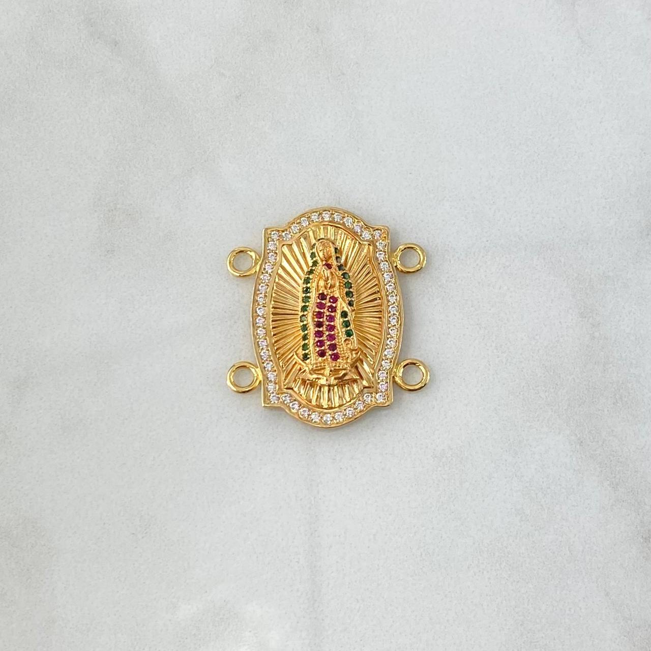 Herraje Virgen de Guadalupe Doble 7.85gr / 3cm / Circones Blancos Verdes Fucsias Oro Amarillo 18K *