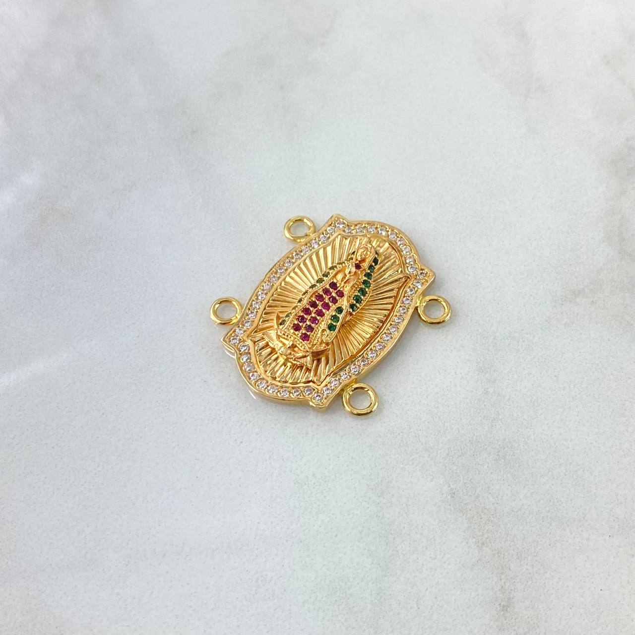 Herraje Virgen de Guadalupe Doble 7.85gr / 3cm / Circones Blancos Verdes Fucsias Oro Amarillo 18K *