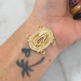 Herraje Virgen de Guadalupe Doble 7.85gr / 3cm / Circones Blancos Verdes Fucsias Oro Amarillo 18K *