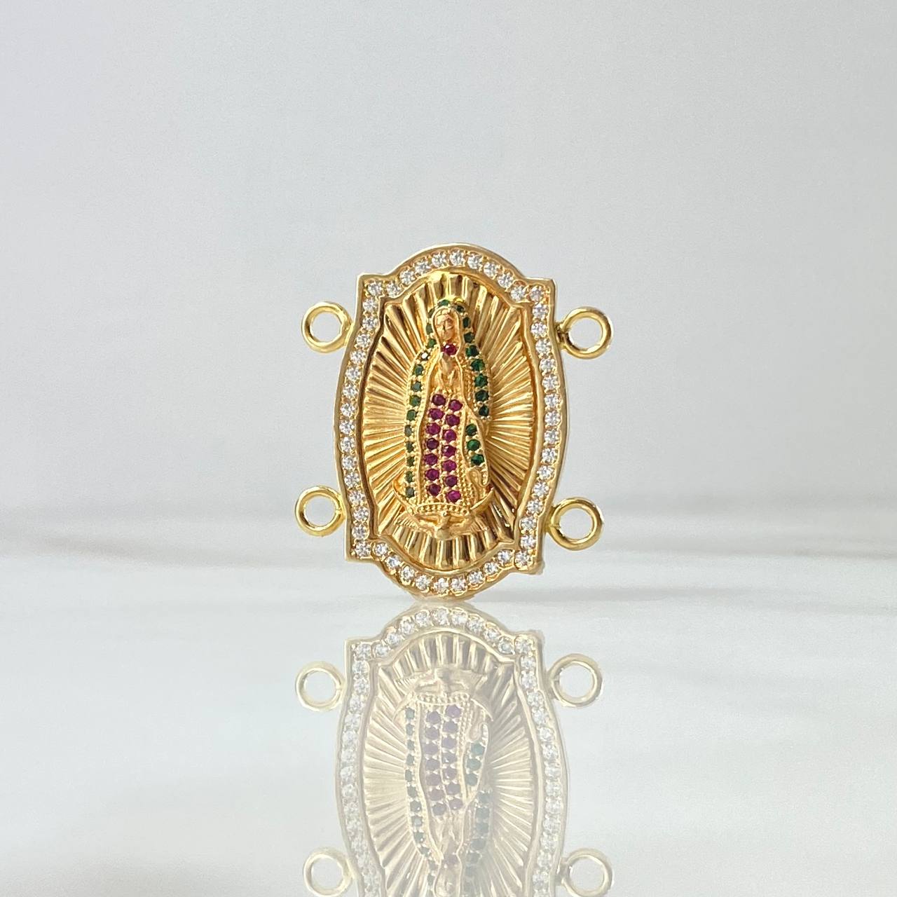 Herraje Virgen de Guadalupe Doble 7.85gr / 3cm / Circones Blancos Verdes Fucsias Oro Amarillo 18K *