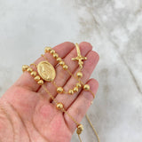 Rosario Espiga Virgen Milagrosa 16.45gr / 60cm / 6mm-5mm Bolas Diamantadas Oro Amarillo