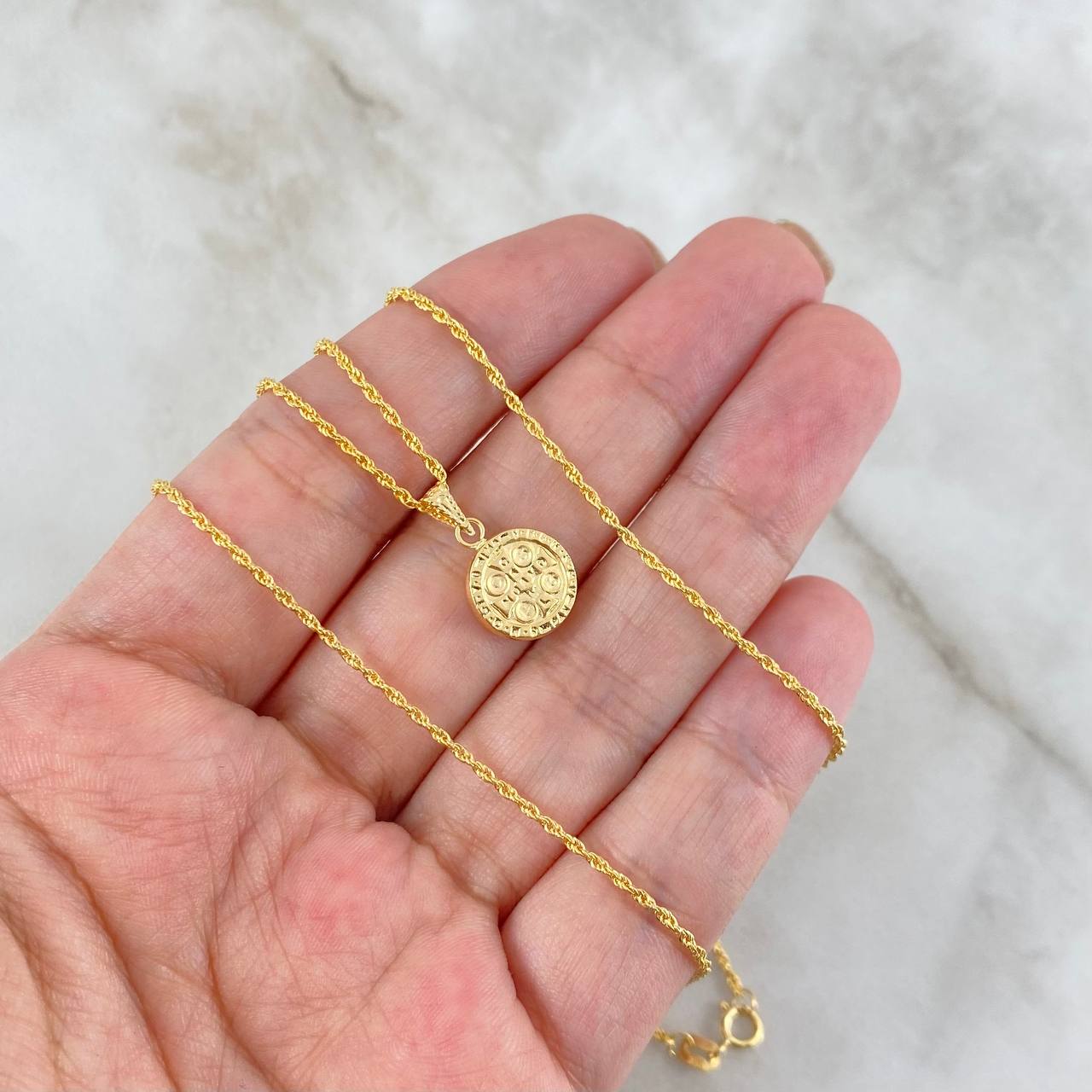 Cadena Lazo 0.95gr / 50cm + Dije San Benito 0.4gr / 1.5cm Oro Amarillo (Oferta) ©