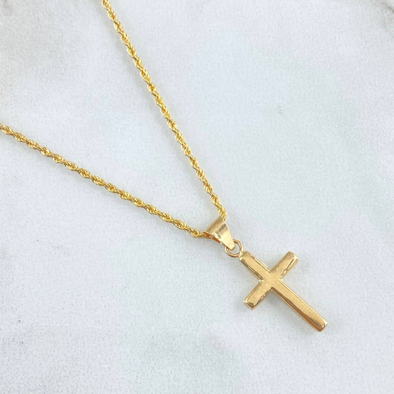 Set Cadena Lazo 1.15gr / 60cm / 1.2mm + Dije Crúz Lisa 0.5gr / 2.3cm / 1.65gr Oro 18K (Oferta) ©