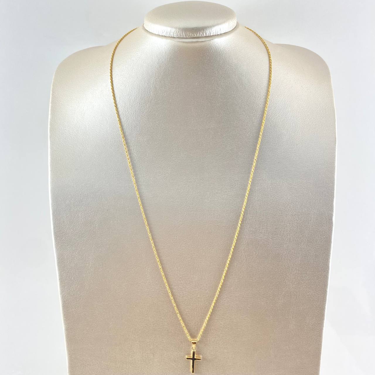 Set Cadena Lazo 1.15gr / 60cm / 1.2mm + Dije Crúz Lisa 0.5gr / 2.3cm / 1.65gr Oro 18K (Oferta) ©