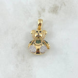 Dije Oso Articulado 6.2gr / 2.5cm /  Overol Circones Blancos - Verdes - Ojos Negros Oro Amarillo 18K