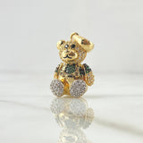 Dije Oso Articulado 6.2gr / 2.5cm /  Overol Circones Blancos - Verdes - Ojos Negros Oro Amarillo 18K