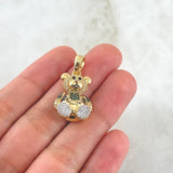 Dije Oso Articulado 6.2gr / 2.5cm /  Overol Circones Blancos - Verdes - Ojos Negros Oro Amarillo 18K
