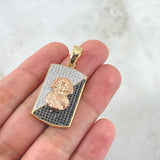 Dije Medalla Sagrado Corazon De Jesus 9.65gr / 3.8cm / Circones Blancos Negros Dos Oros Amarillo Rosa 18K