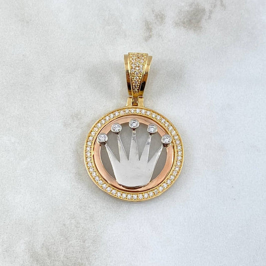 Dije Medalla Corona RX 8.05gr / 3.5cm / Circones Blancos  Tres Oros 18K