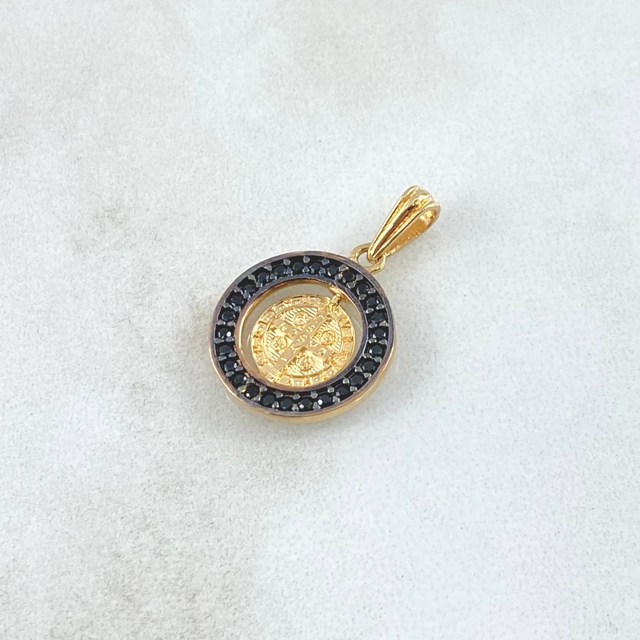 Dije San Benito En Aro Móvil  2.25gr / 2cm / Circones Negros Oro Amarillo 18K