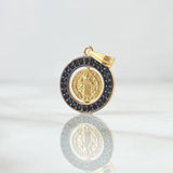 Dije San Benito En Aro Móvil  2.25gr / 2cm / Circones Negros Oro Amarillo 18K