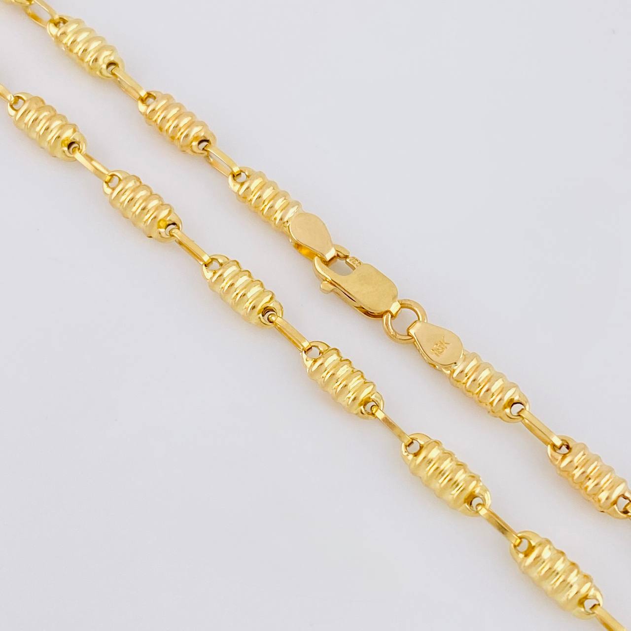 Cadena Rustica Barril Rayado 7.05g / 50cm / 3.2mm Oro Amarillo 18K