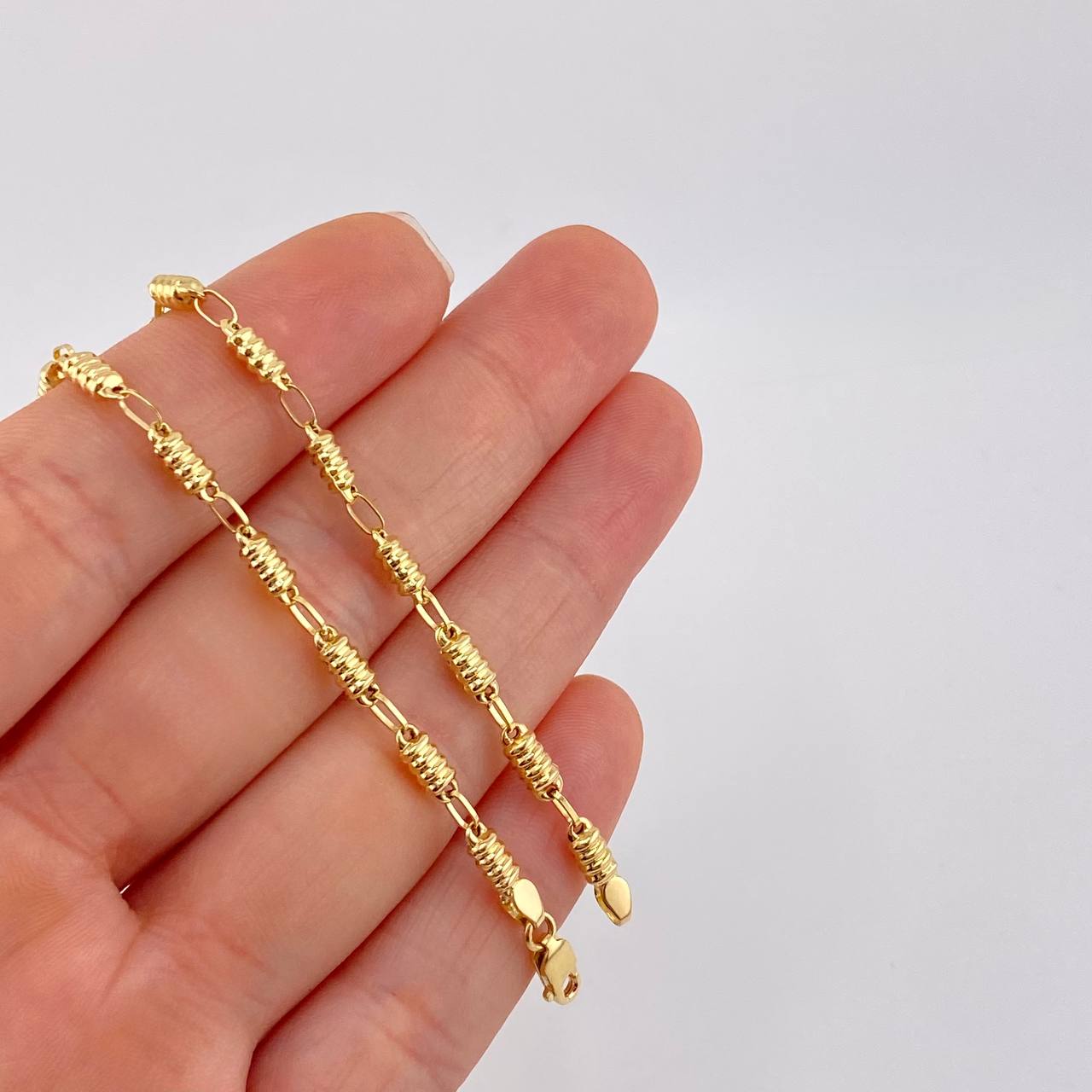 Cadena Rustica Barril Rayado 7.05g / 50cm / 3.2mm Oro Amarillo 18K