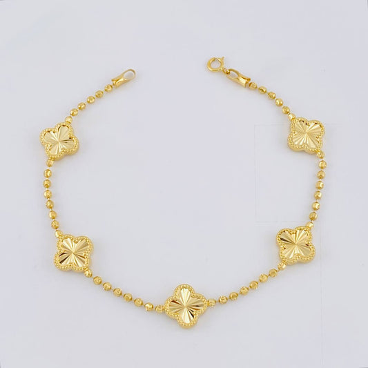 Pulso Militar Trebol Diamantado 4.95g / 18.1cm / 1.9mm Oro Amarillo 18K