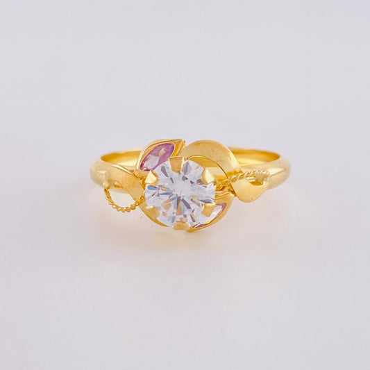 Anillo Solitario Flor De Cristal 1.7 g / T8 Oro Amarillo 18K