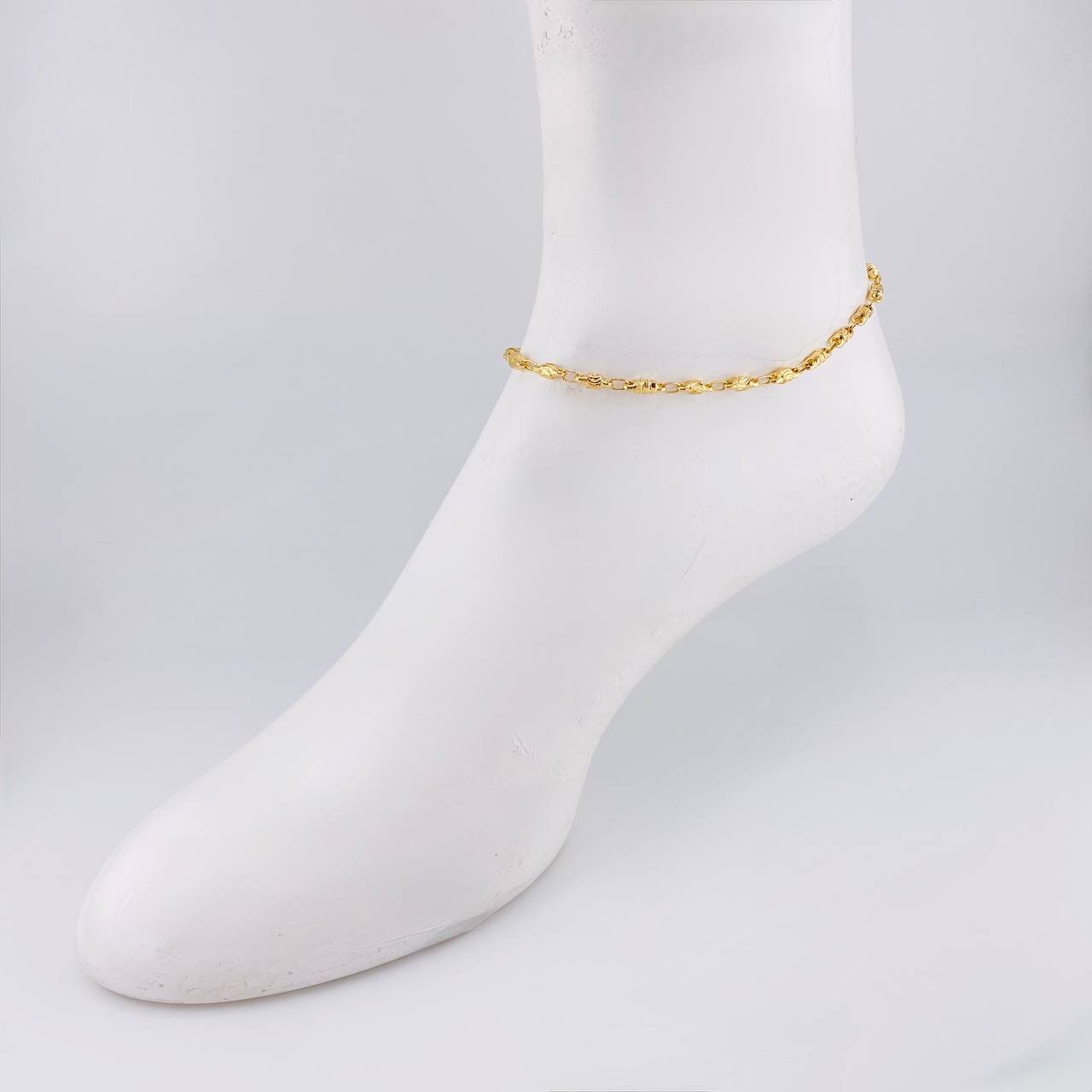 Tobillera Rustico Barril Diamantado 7.5g / 27.3cm / 3.2mm Oro Amarillo 18K